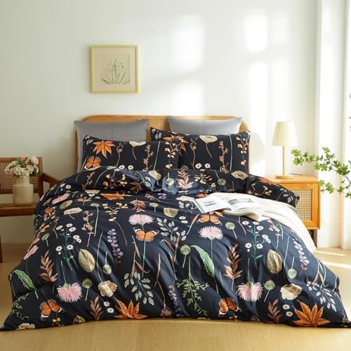 Floral Duvet Cover Set King Size with Yellow Butterfly Print