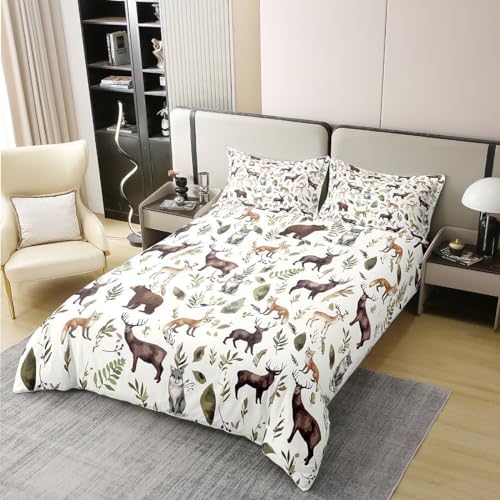 Feelyou Woodland Pattern Queen Duvet Cover Set