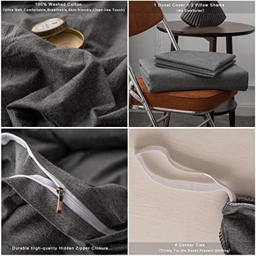 Janlive 100 Cotton Duvet Cover Set - 3 Pieces Grey Full