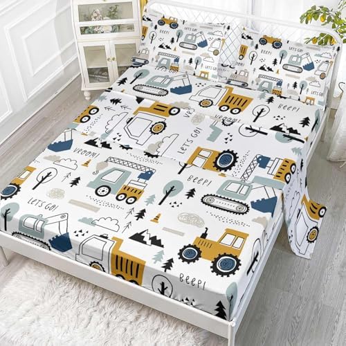 Smell Sunshine Cartoon Excavator Truck Bedding Set 4PCS