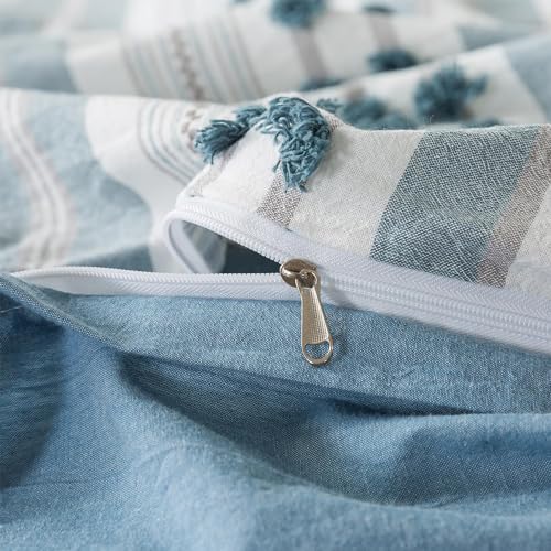 La Sheer Washed Cotton Duvet Cover Set - Twin Size Blue 66x90
