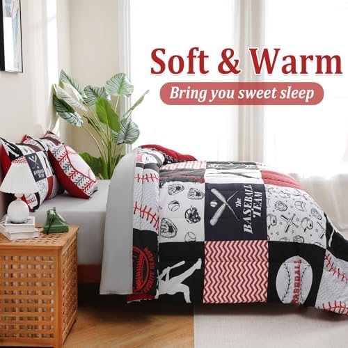 6 Pcs Baseball Bedding Set for Boys Kids Teens