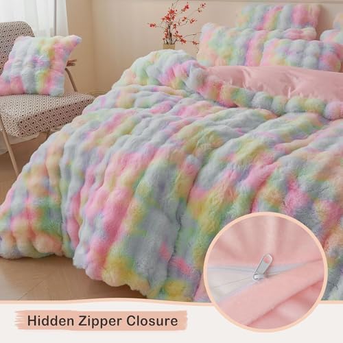 LIFEREVO Fluffy Faux Rabbit Fur Duvet Cover Set