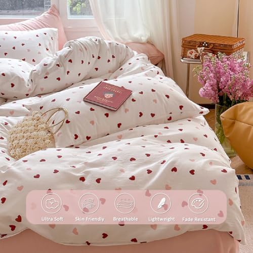 Erwinmu Girls King Comforter Set - 3 Piece Heart Print Bedding
