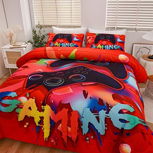 Aimuan Gaming Comforter Set for Boys - Twin Red
