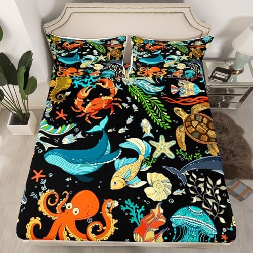 Manfei Marine Life Fitted Sheet Set 2pcs for Kids Room
