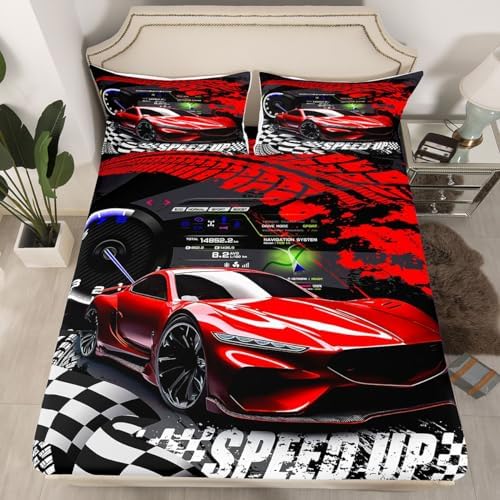 Feelyou Red Race Car Bed Sheet Set Twin Size