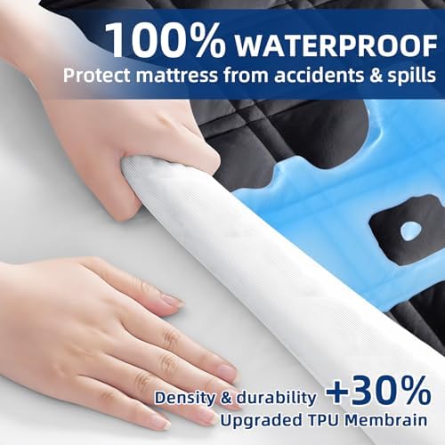 MEELUS Queen Mattress Protector Waterproof Breathable Soft Cooling Deep Pocket Black