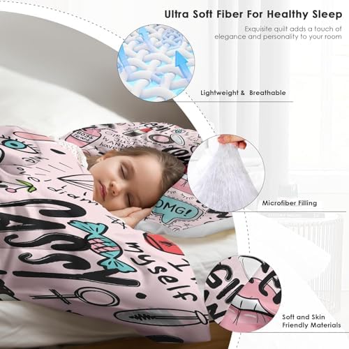 Pamnest Comforter Set 3 Pcs Makeup Pink Queen