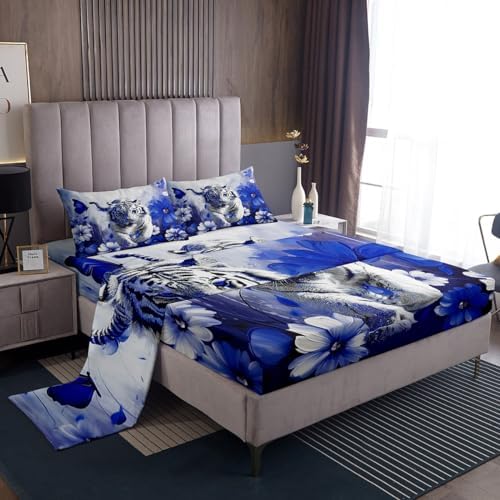 Erosebridal Tiger Bed Sheet Set with Daisy Flowers