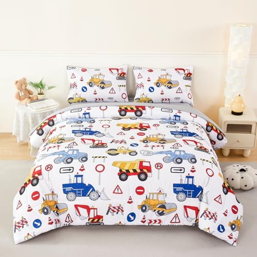 ANGIYUIN 5-Piece Cartoon Car Comforter Set for Kids