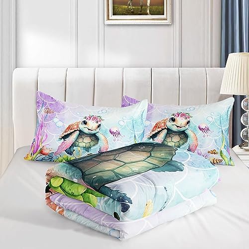 Kids Comforter Set Mermaid Scale Turtle Print Twin