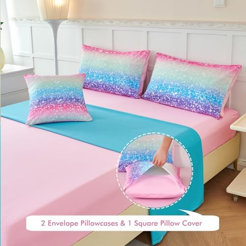 PERFEMET Rainbow Gradient Comforter Set for Girls 6 Pcs Twin Bedding