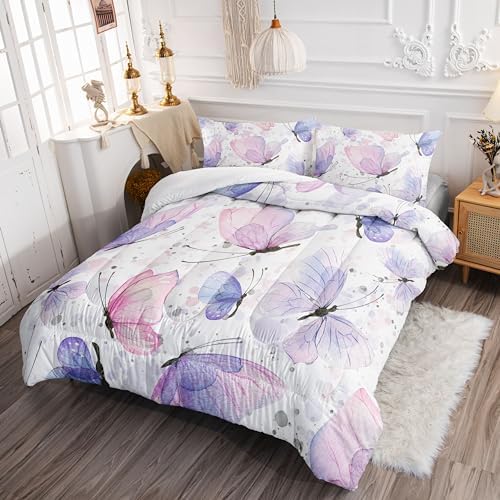 Kids Comforter Set Butterflies Pattern 3PCS All Season