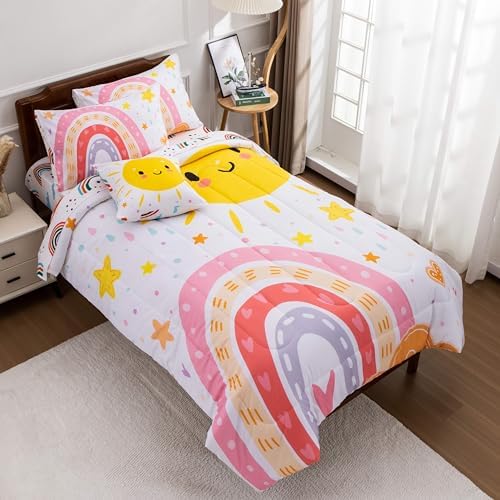 Btargot 5 Piece Pink Rainbow Comforter Set for Kids 1