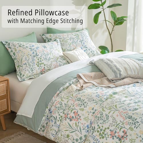 LEMIROE 100 Cotton Floral Duvet Cover Set Queen 3PC