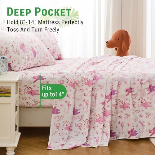 Gogreen Kids Bed Sheet Set Twin Size 3PCS Pink Bear Microfiber