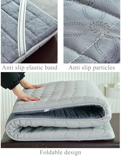 Grey Memory Foam Mattress Topper with Elastic Strap and Anti-Slip Design