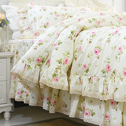 FADFAY Rosette Floral Duvet Cover Set for Girls 3 Piece Twin