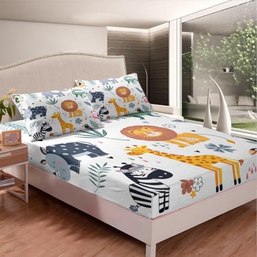 Feelyou Kids Zoo Fitted Sheet Pillow Sham Set Twin Size