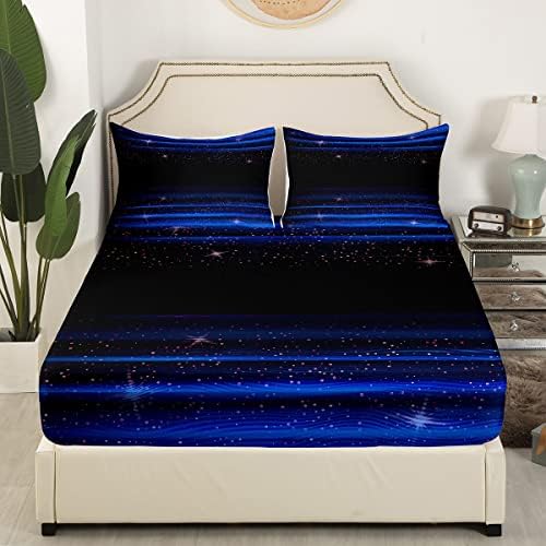 Starry Sky Bed Sheet Set Full Size Modern Blue Black Ombre
