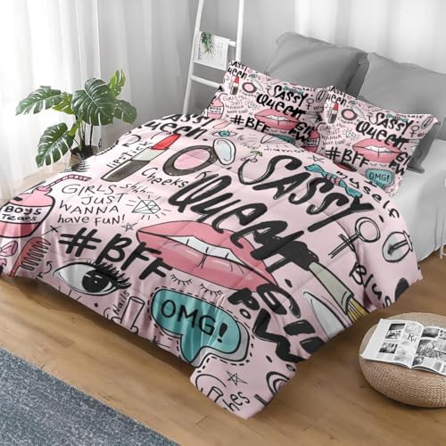 Pamnest Comforter Set 3 Pcs Makeup Pink Queen