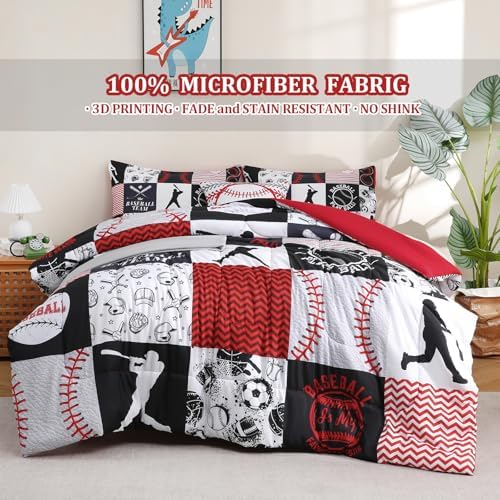 6 Pcs Baseball Bedding Set for Boys Kids Teens