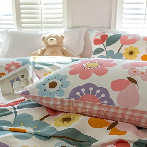 ERZRGA Pink Garden Floral Duvet Cover Set Queen