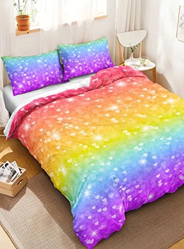 HOSIMA Girls Duvet Cover Set - Twin Rainbow Bedding with 3D Print Technology