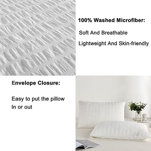 DuShow Seersucker Queen Duvet Cover Set 3 pcs White