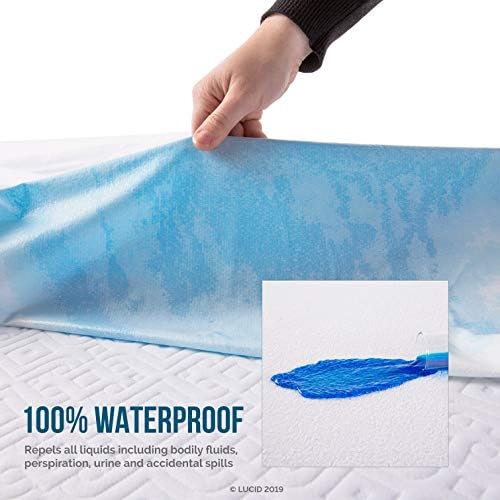 LUCID Premium Hypoallergenic Waterproof Mattress Protector - Queen Size White 1