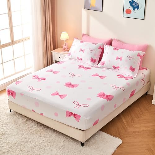 Wajade 7-Piece Pink Bow Queen Bedding Set 1