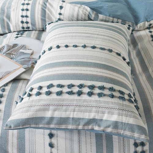La Sheer Washed Cotton Duvet Cover Set - Twin Size Blue 66x90