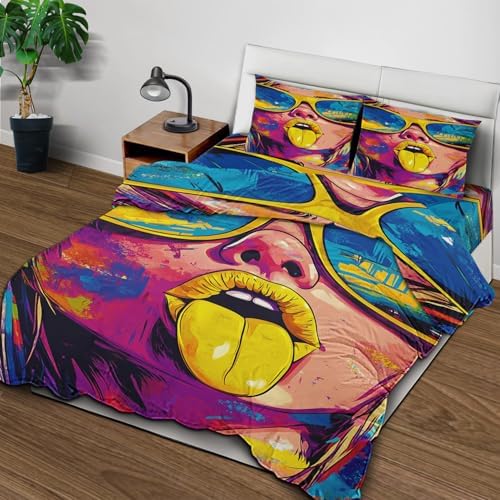 Hip Hop Girl Duvet Cover Set Twin XL with Zipper Closure