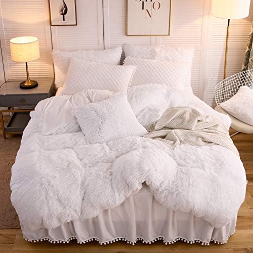 LIFEREVO Shaggy Duvet Cover Set with Pom Poms Pillowcases