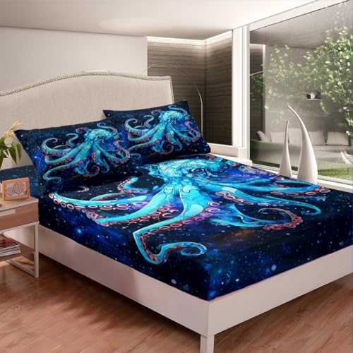 Feelyou Octopus Bed Sheet Set Ocean Kraken Print Twin Size