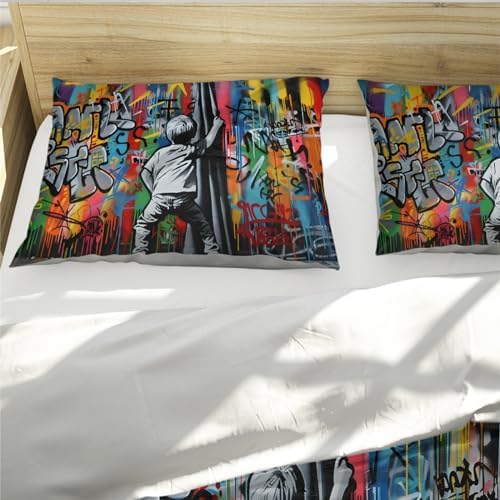 HOBBOY Hip Hop Graffiti Duvet Cover Set 3 Pieces