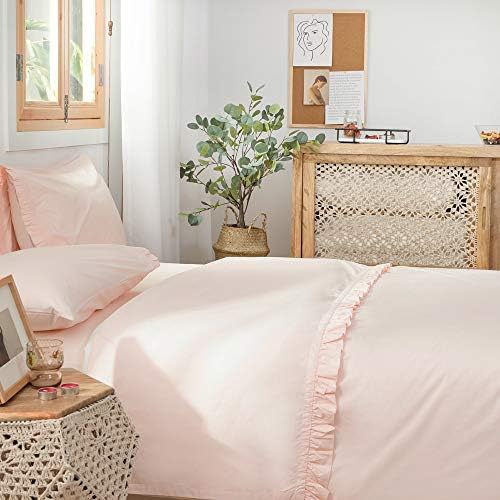 SimpleOpulence Cotton Sheet Set Ruffle 3Pcs Twin Blush Pink