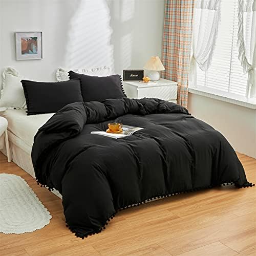 IHOUSTRIY Twin Duvet Cover Set with Pom Poms and Zipper Closure 1