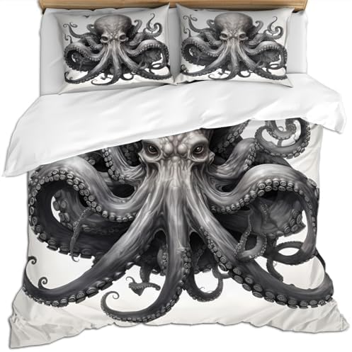 STRELEC Octopus Duvet Cover Set Gray White