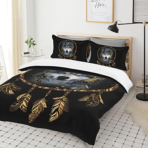 Yilad Wolf Dream Catcher Duvet Cover Set Twin Size 3 Piece