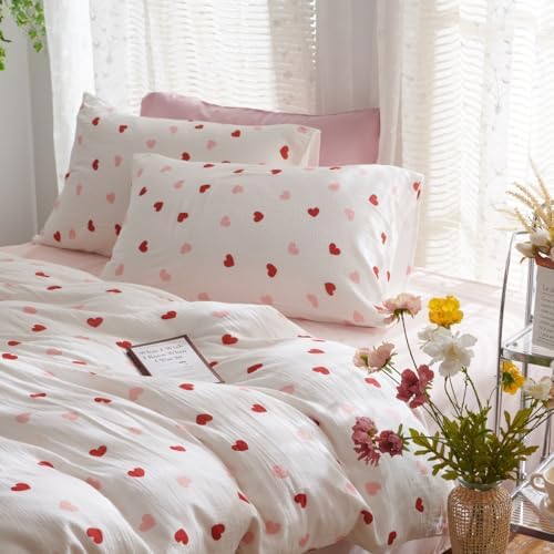 Erwinmu Girls King Comforter Set - 3 Piece Heart Print Bedding