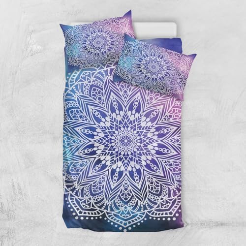 3Pcs Mandala Floral Bohemian Duvet Cover Set Twin Mandala Purple