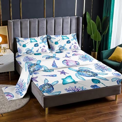 XYNHML Blue Sea Turtle 4PCs Queen Bedding Set