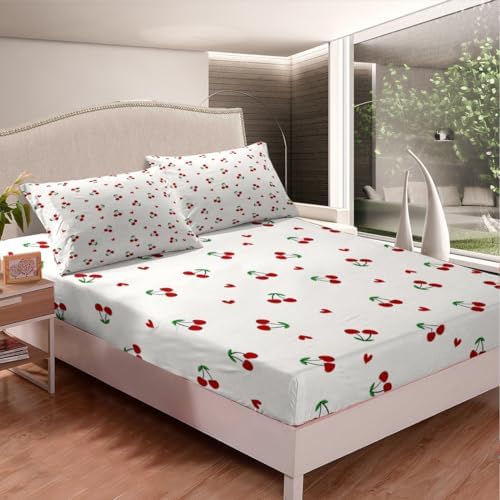 Feelyou Kids Red Cherry Fitted Sheet Set Twin Size