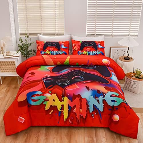 Aimuan Gaming Comforter Set for Boys - Twin Red
