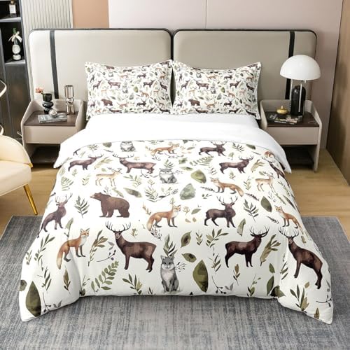 Feelyou Woodland Pattern Queen Duvet Cover Set