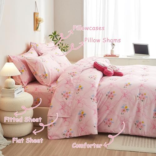 HollyHOME Pink Bow Comforter Set Twin Kids