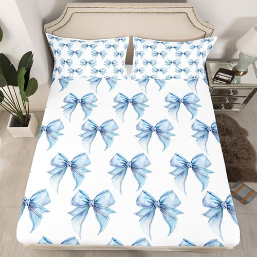 Feelyou Girl Blue Bowknot Queen Sheet Set 4Pcs 1