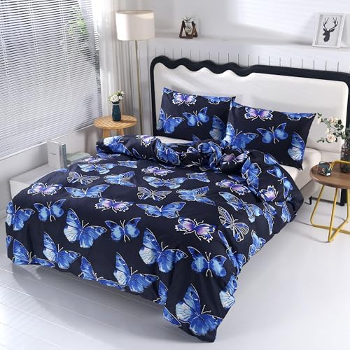 SDIII Blue Butterfly Duvet Cover Set with 2 Pillowcases